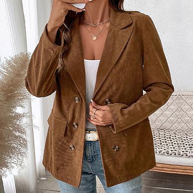 Womens Long Sleeve Corduroy Button Down Open Front Fall Winter Blazer Jacket