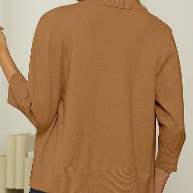 Women's 3/4 Sleeve Knit Cardigan Lightweight Open Front Cropped Sweater