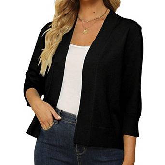 Women's 3/4 Sleeve Knit Cardigan Lightweight Open Front Cropped Sweater