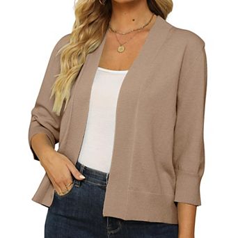Women's 3/4 Sleeve Knit Cardigan Lightweight Open Front Cropped Sweater
