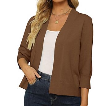 Women's 3/4 Sleeve Knit Cardigan Lightweight Open Front Cropped Sweater
