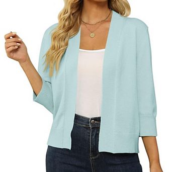 Women's 3/4 Sleeve Knit Cardigan Lightweight Open Front Cropped Sweater