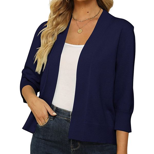 Women's 3/4 Sleeve Knit Cardigan Lightweight Open Front Cropped