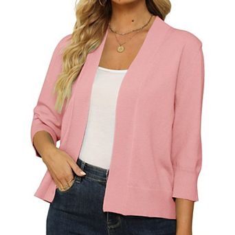 Women's 3/4 Sleeve Knit Cardigan Lightweight Open Front Cropped Sweater