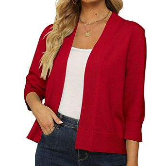 Women's 3/4 Sleeve Knit Cardigan Lightweight Open Front Cropped Sweater