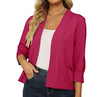 Women's 3/4 Sleeve Knit Cardigan Lightweight Open Front Cropped Sweater