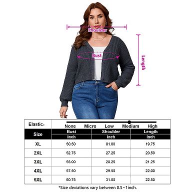 Women's Plus Size Cropped Cardigan V-Neck Button-Down Knit Sweater Long Sleeve Casual Knitwear