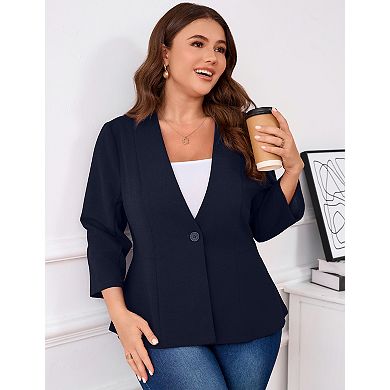 Plus Size Peplum Blazer for Women Long Sleeve V-Neck Single Button Business Casual Jacket