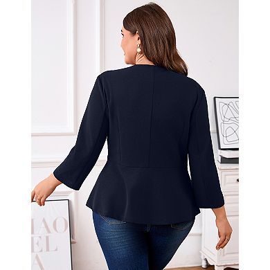 Plus Size Peplum Blazer for Women Long Sleeve V-Neck Single Button Business Casual Jacket