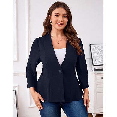 Plus Size Peplum Blazer for Women Long Sleeve V-Neck Single Button Business Casual Jacket