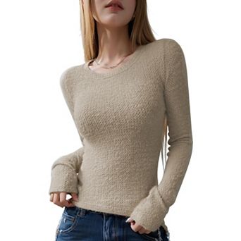 Women's Knit Sweater Long Sleeve Crew Neck Slim-Fit Top