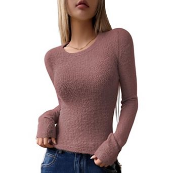 Women's Knit Sweater Long Sleeve Crew Neck Slim-Fit Top