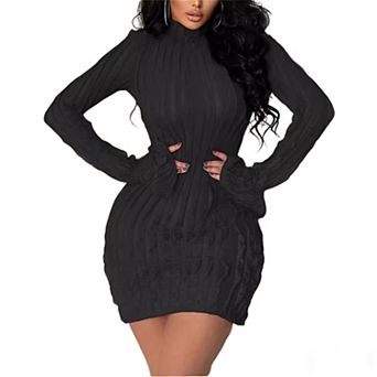 Women's Summer Fall Turtleneck Long Sleeve Bodycon Mini Dress Casual Fitted Pencil Dress