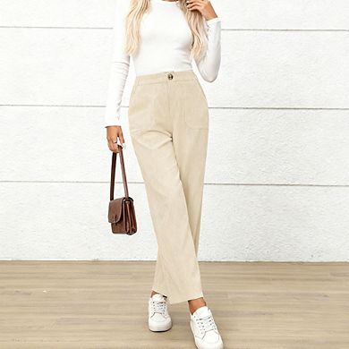 Women's Corduroy Straight Leg Pants with Side Pockets Classic Casual Vintage Versatile Trousers