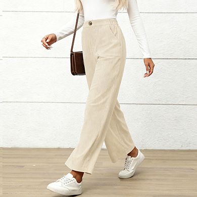 Women's Corduroy Straight Leg Pants with Side Pockets Classic Casual Vintage Versatile Trousers