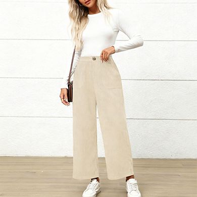 Women's Corduroy Straight Leg Pants with Side Pockets Classic Casual Vintage Versatile Trousers