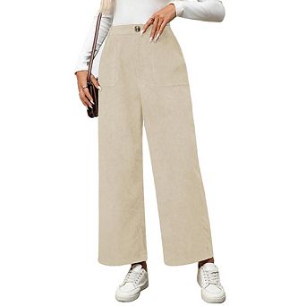 Women's Corduroy Straight Leg Pants with Side Pockets Classic Casual Vintage Versatile Trousers