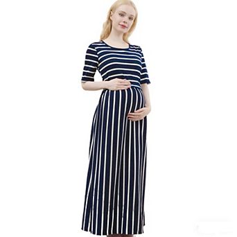 Women's Maternity Nursing Maxi Dress Striped Short Sleeve Casual Daily Dress