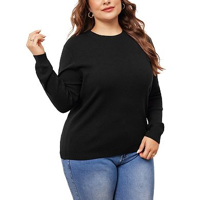 Women's Plus Size Sweater Long Sleeve Crewneck Shirts Knit Casual Basic Tee Tops
