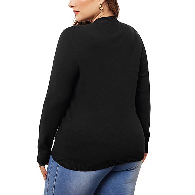 Women's Plus Size Sweater Long Sleeve Crewneck Shirts Knit Casual Basic Tee Tops