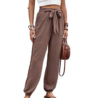 Women's High-Waisted Casual Jogger Pants with Tie Waist, Loose-Fit Cuffed Trousers