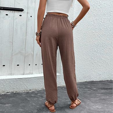 Women's High-Waisted Casual Jogger Pants with Tie Waist, Loose-Fit Cuffed Trousers