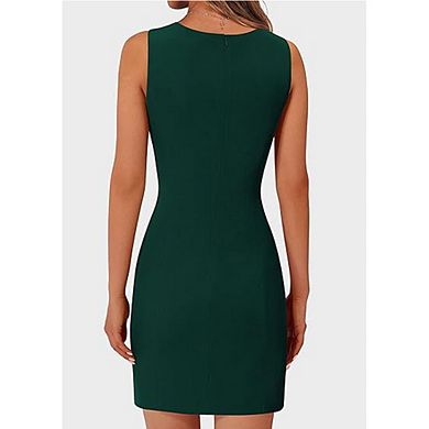 Women's Sleeveless Dress Decorative Buttons Elegant Cocktail Party Mini Dress