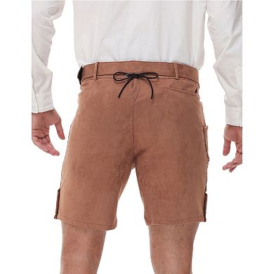 Men's Oktoberfest Suede Shorts, Embroidered Bavarian Lederhosen with Leather Belt