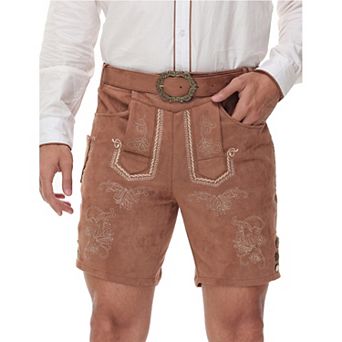 Men's Oktoberfest Suede Shorts, Embroidered Bavarian Lederhosen with Leather Belt
