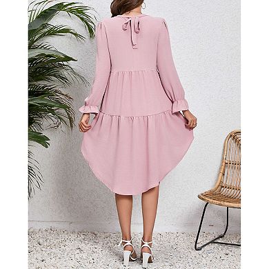 Women's Maternity Summer Fall Long Sleeve V Neck High-Low Dress Casual Tie Back Cocktail Dress