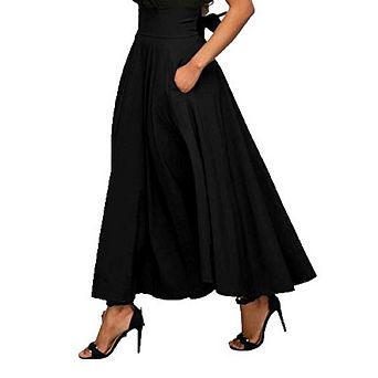 Women's High Waist A-Line Midi Skirt Side Pockets Back Bow Skirt