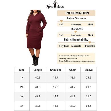 Women's Plus Size Sweater Dresses Pullover Hooded with Pocket Midi Winter Knit Sweater Dress