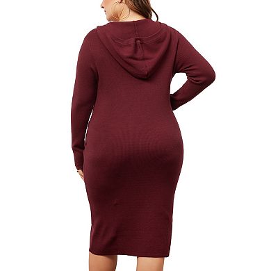 Women's Plus Size Sweater Dresses Pullover Hooded with Pocket Midi Winter Knit Sweater Dress