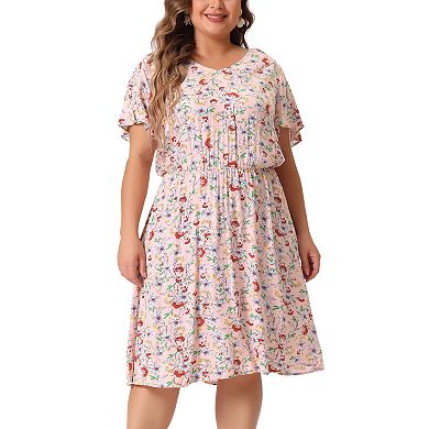Women's Plus Size Dress Ruffle Short Sleeve Floral Midi Dresses