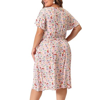 Women's Plus Size Dress Ruffle Short Sleeve Floral Midi Dresses
