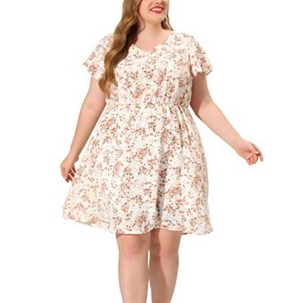 Women's Plus Size Dress Ruffle Short Sleeve Floral Midi Dresses