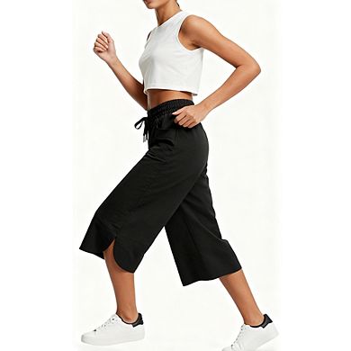 Women's Capri Wide Leg Pants with Elastic Waist Casual Cropped Lounge Pants for All Season