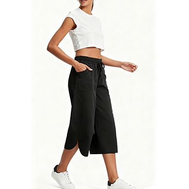Women's Capri Wide Leg Pants with Elastic Waist Casual Cropped Lounge Pants for All Season