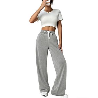 Women's Elastic Waist Straight Wide Leg Pants Casual Athletic Lounge Sweatpants for Running Errands