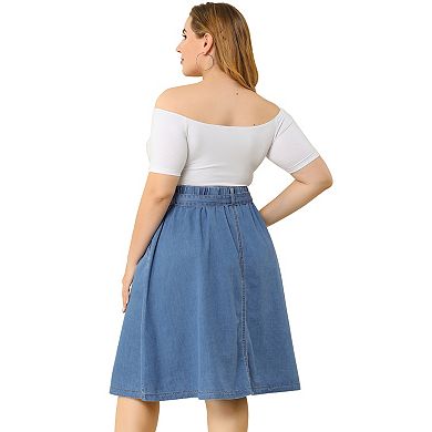 Women's Plus Size Skirt Tie Waist Button A Line Midi Denim Skirts
