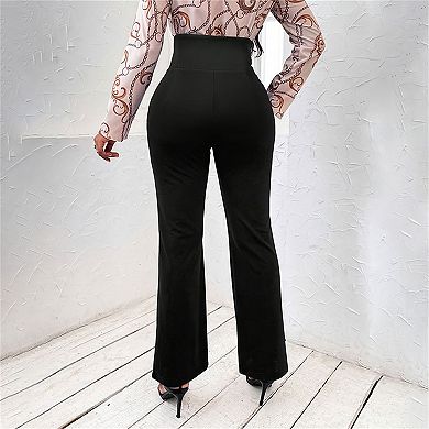 Women's High-Waisted Flared Pants Dressy Double-Row Button Casual Formal Trousers