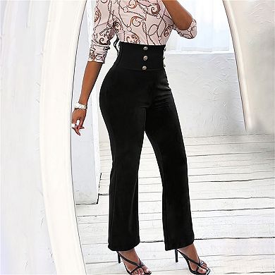Women's High-Waisted Flared Pants Dressy Double-Row Button Casual Formal Trousers
