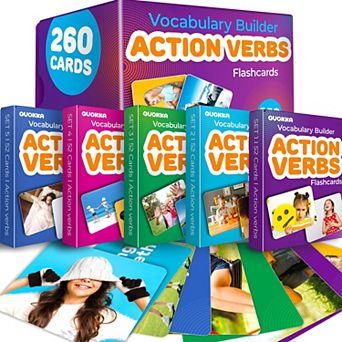 QUOKKA Flash Cards for Kids and Adults Large Preschool 260 Action Verbs FlashCards