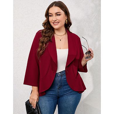 Womens Plus Size Blazer Casual Jacket Suit Long Sleeve Blazer Open Front Cardigan Work Office