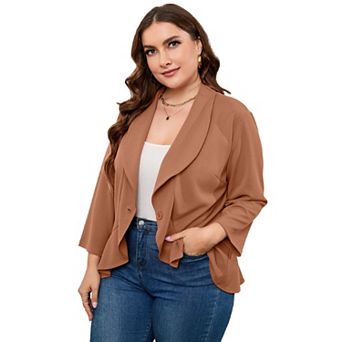 Womens Plus Size Blazer Casual Jacket Suit Long Sleeve Blazer Open Front Cardigan Work Office