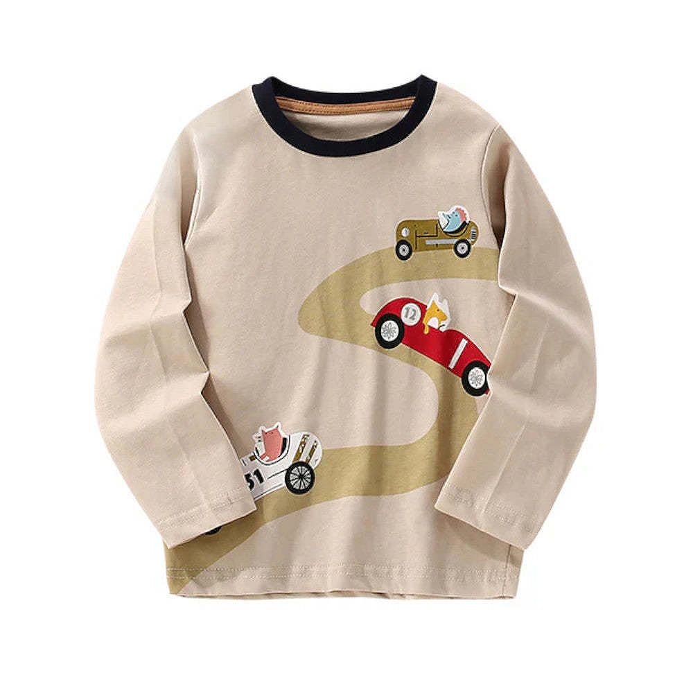 Spring and Autumn Girls Animals Cartoon Pattern Long Sleeves Top and Pink Pants Clothing Set