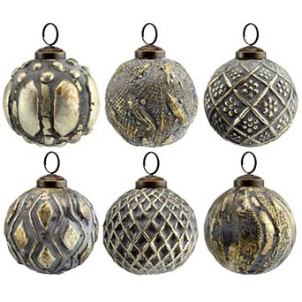 Farmhouse Christmas Ball Ornaments (Set of 6, Antique Gold)