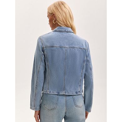Women's Jean Jacket Long Sleeve Zip Up Collar Pockets Lightweight Denim Bomber Jackets