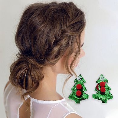 4 Pairs Christmas Tree Double Antlers Santa Hat Hair Clips Set