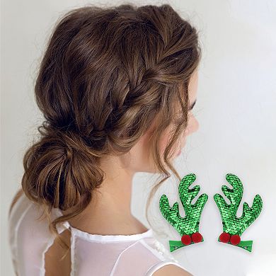 4 Pairs Christmas Tree Double Antlers Santa Hat Hair Clips Set